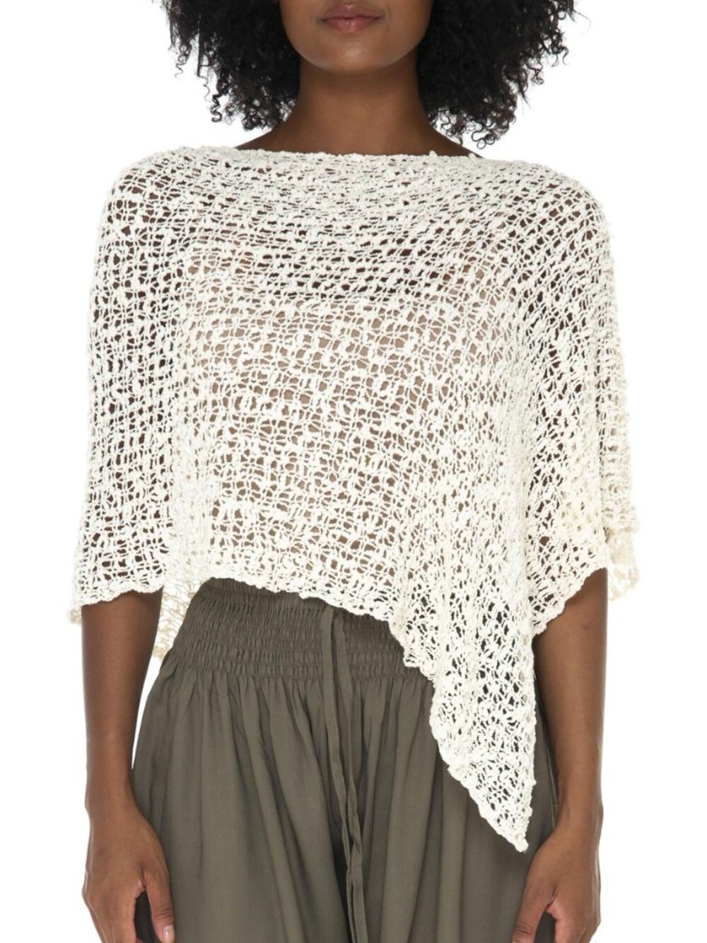 Womens Popcorn Knit Poncho Cape Lightweight Pullover Cover Up